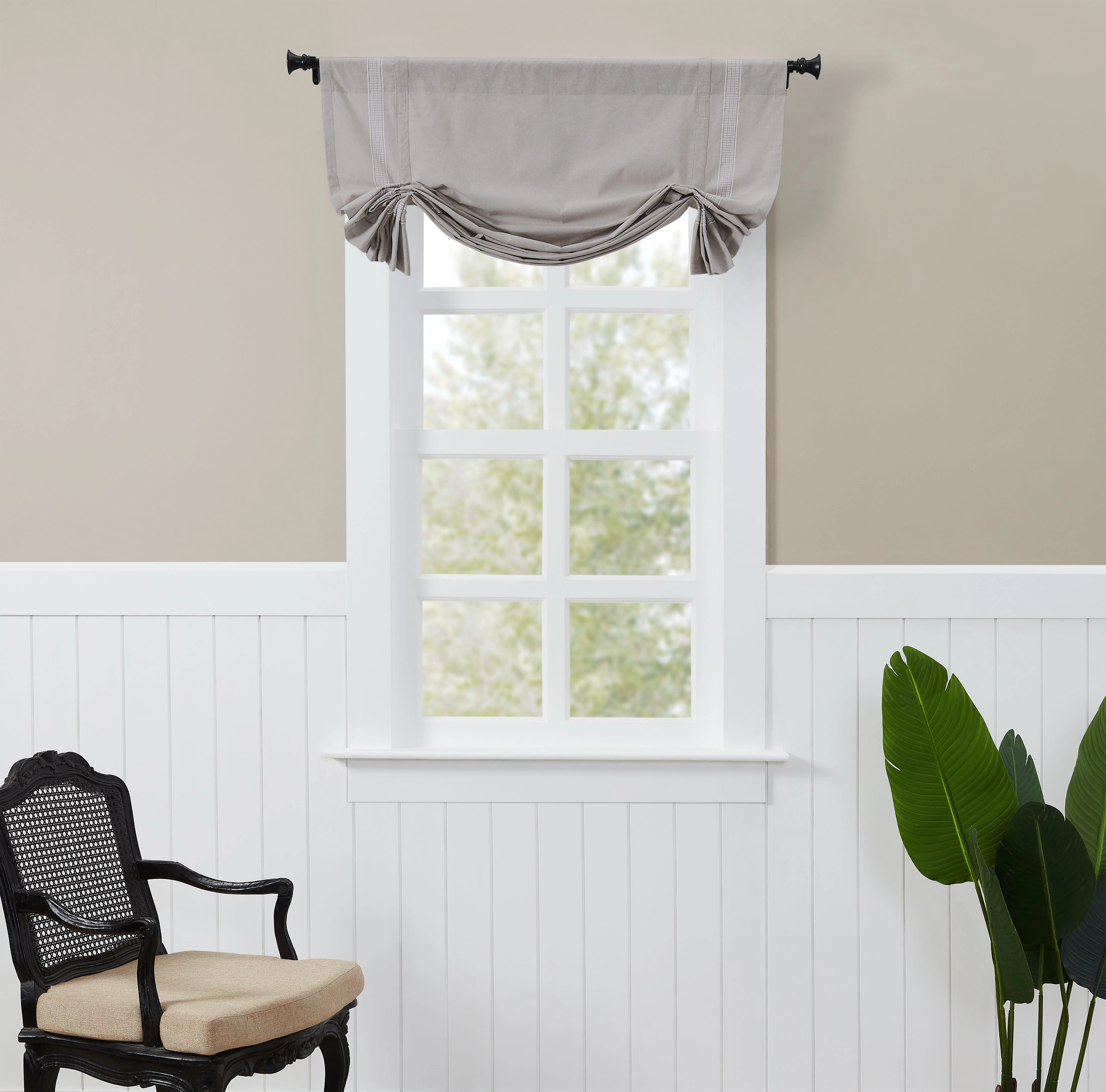 Kate Aurora Country Farmhouse Cotton Striped Rod Pocket Tie Up Window Curtain Panel - Brown/Stone
