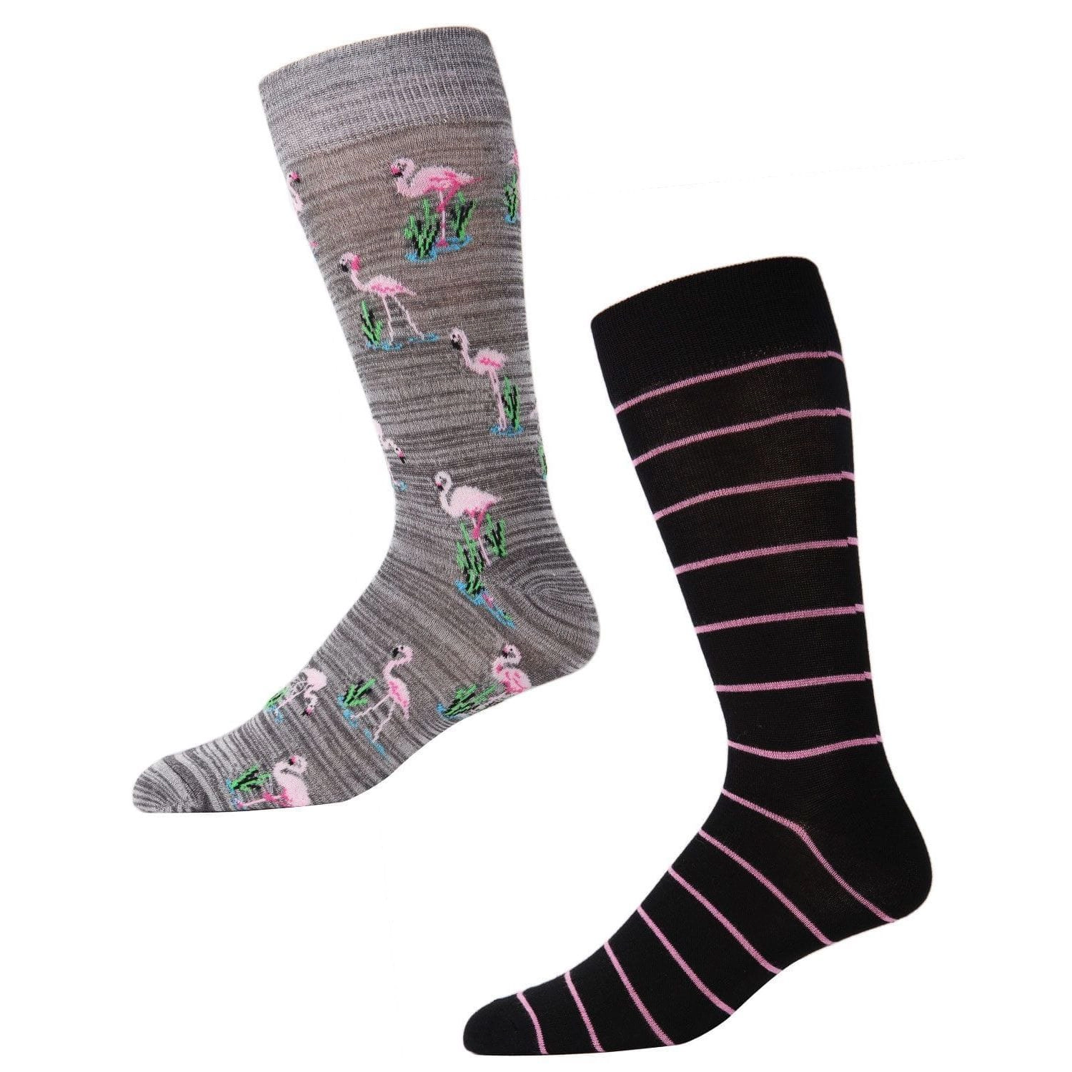 MeMoi Men's 2 Pair Pack Flamingo Bamboo Blend Crew Socks