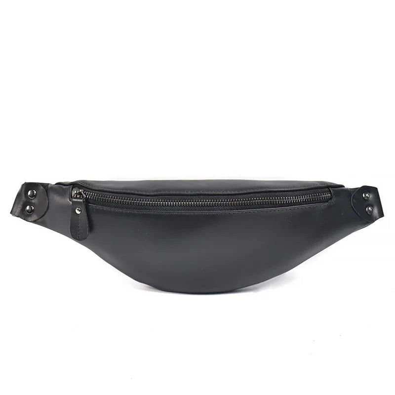 Steel Horse Leather Unisex Sigrid Smooth Black Leather Waist Bag | Smooth Black Leather Fanny Pack