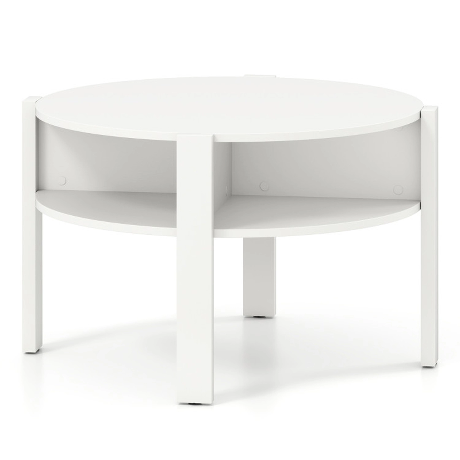 SUGIFT 29.5-in Round 135-lb Capacity White Wood Coffee Table with Side Storage Shelves and 11-in Clearance