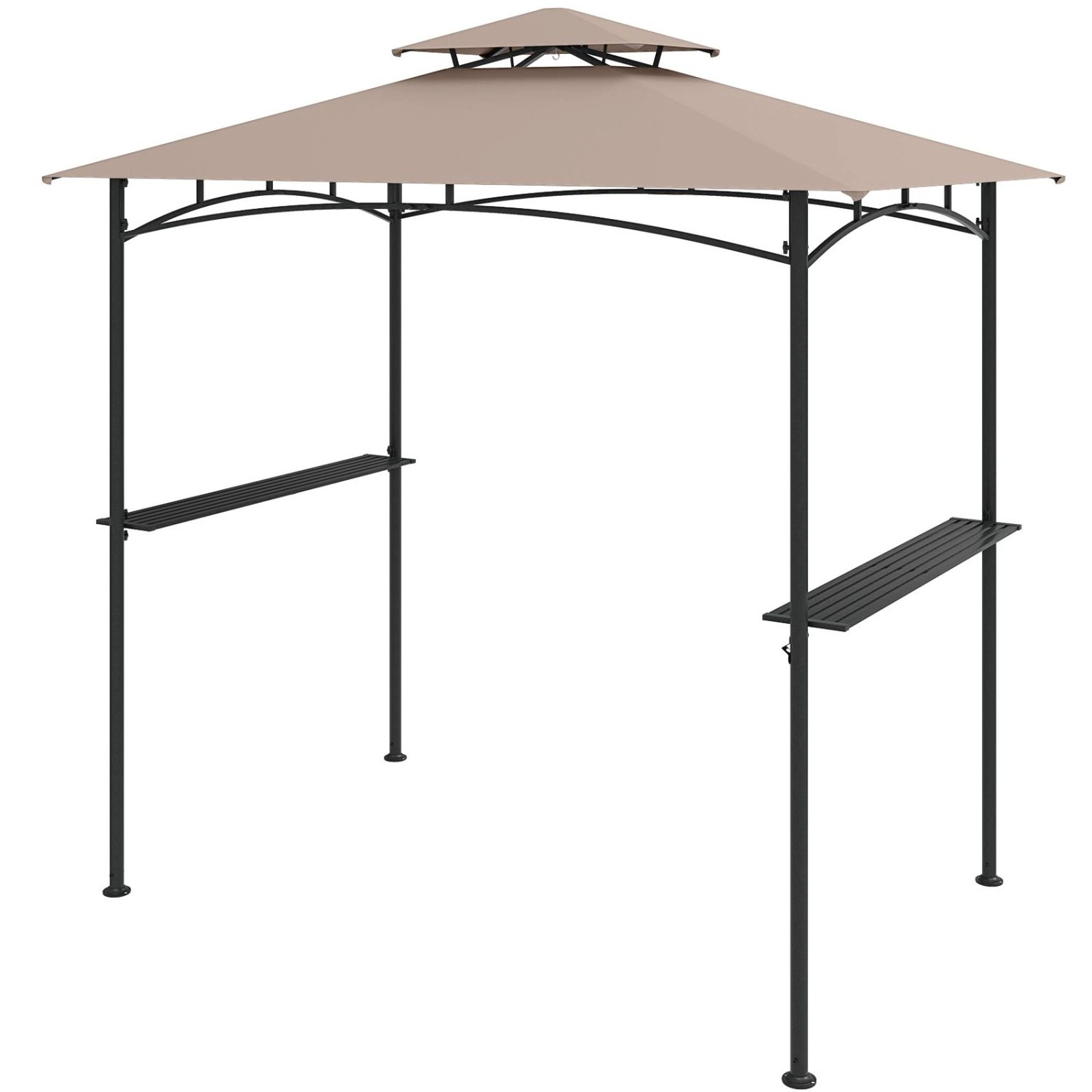 SUGIFT 8-ft x 5-ft Gray Grill Gazebo BBQ Canopy with Double-Tiered Roof 2 Side Shelves and 6 Hooks