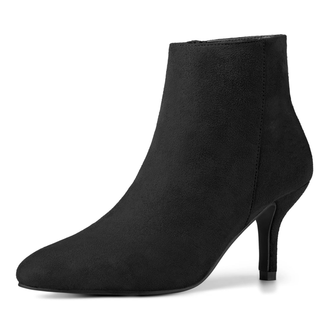 BLISSFUL STEP Women's Pointed Toe Zip Stiletto Kitten Heel Ankle Booties