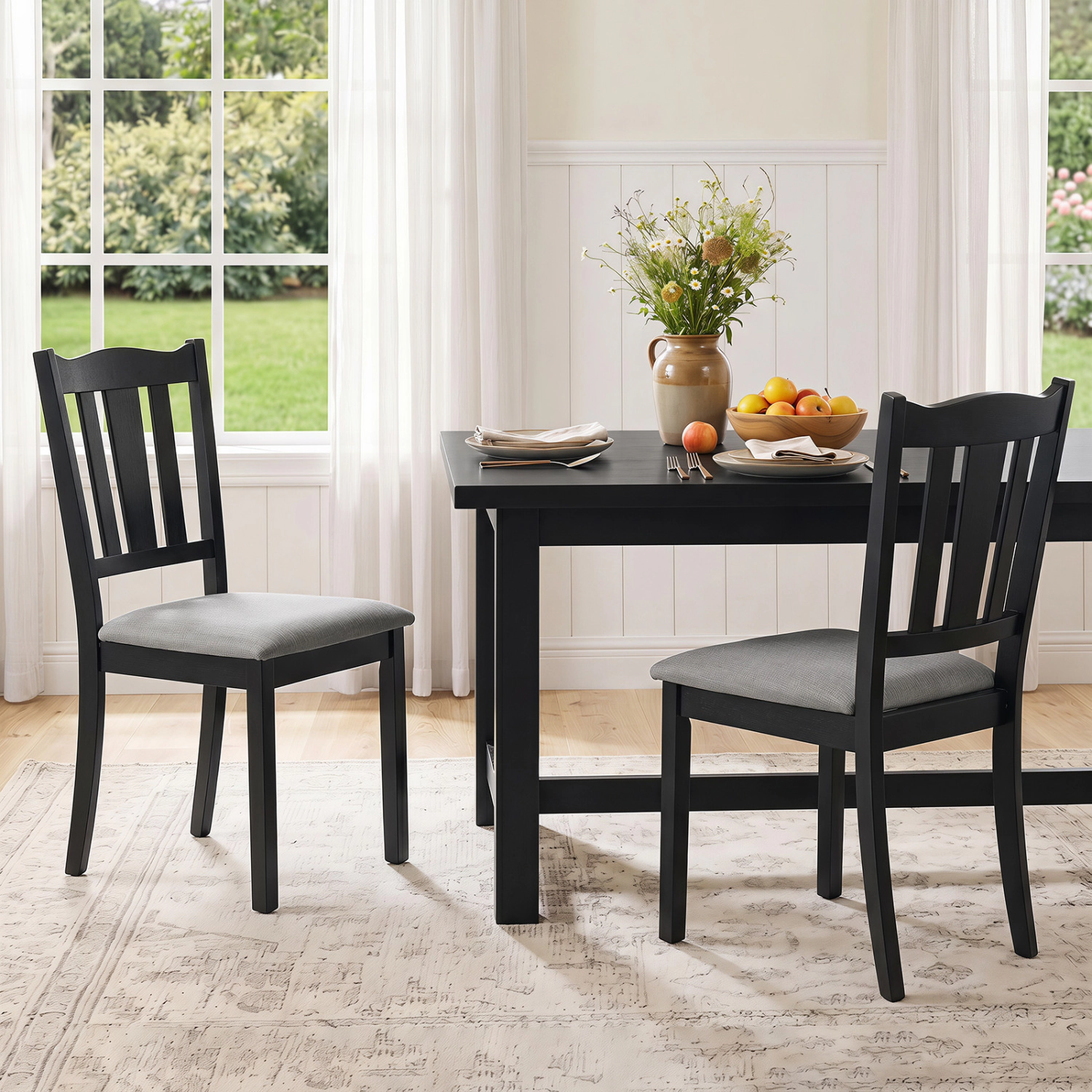 LJG Set of 2 Wooden Dining Chair with Hollow Back and Soft-Padded Cushion
