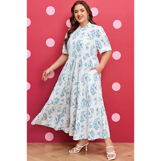 Threaded Pear Women's Milana Short Sleeve Maxi PLUS Dress