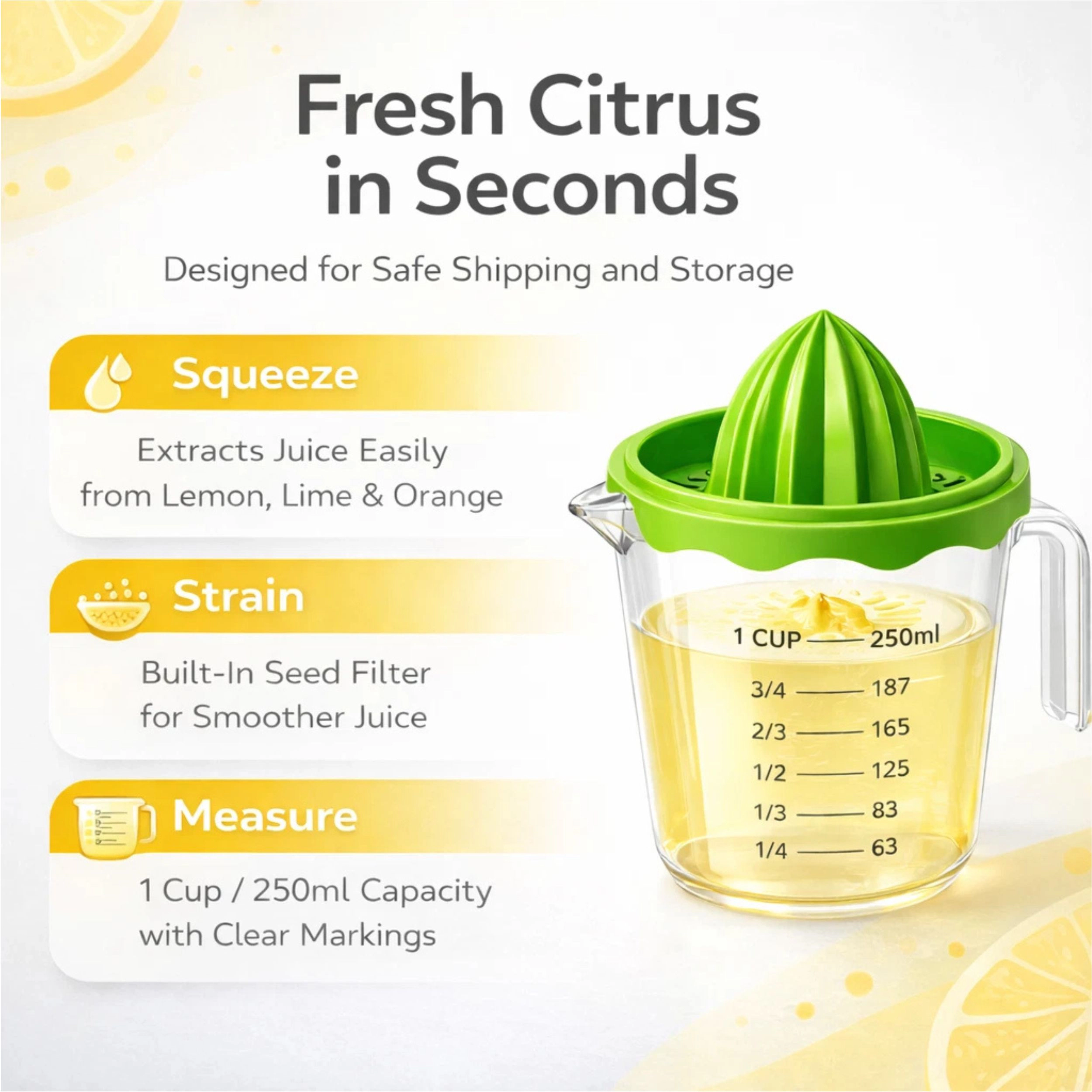Home Collection Manual Citrus Juicer with Measuring Cup BPA-Free