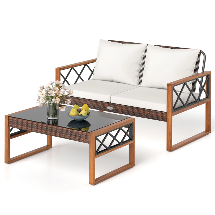 Hivvago 2 Pieces Patio Pe Wicker Furniture Set Outside Conversation Set For Porch