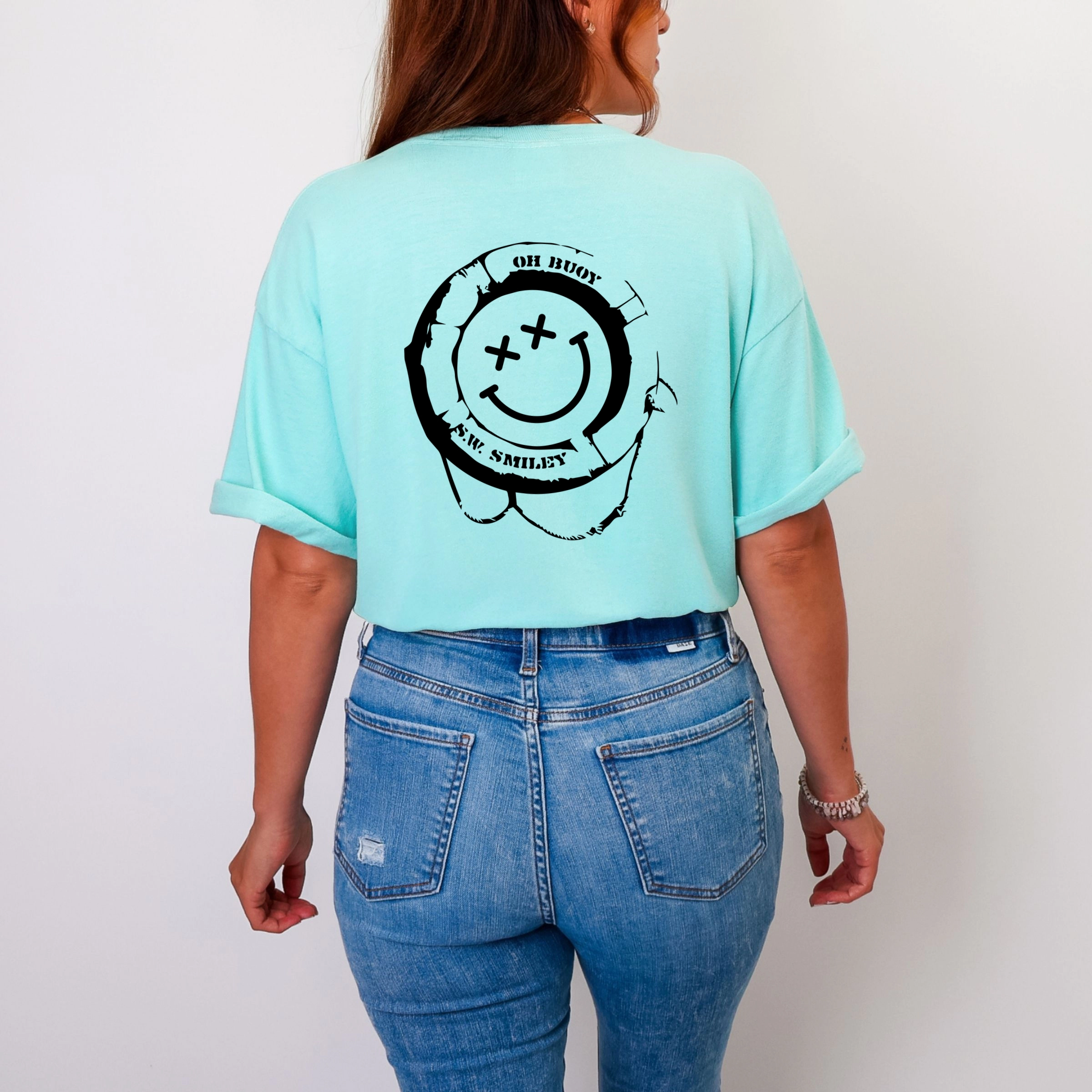 Simply Sage Market - Women's Garment Dyed Graphic T-Shirt S.W.Smiley Oh Buoy