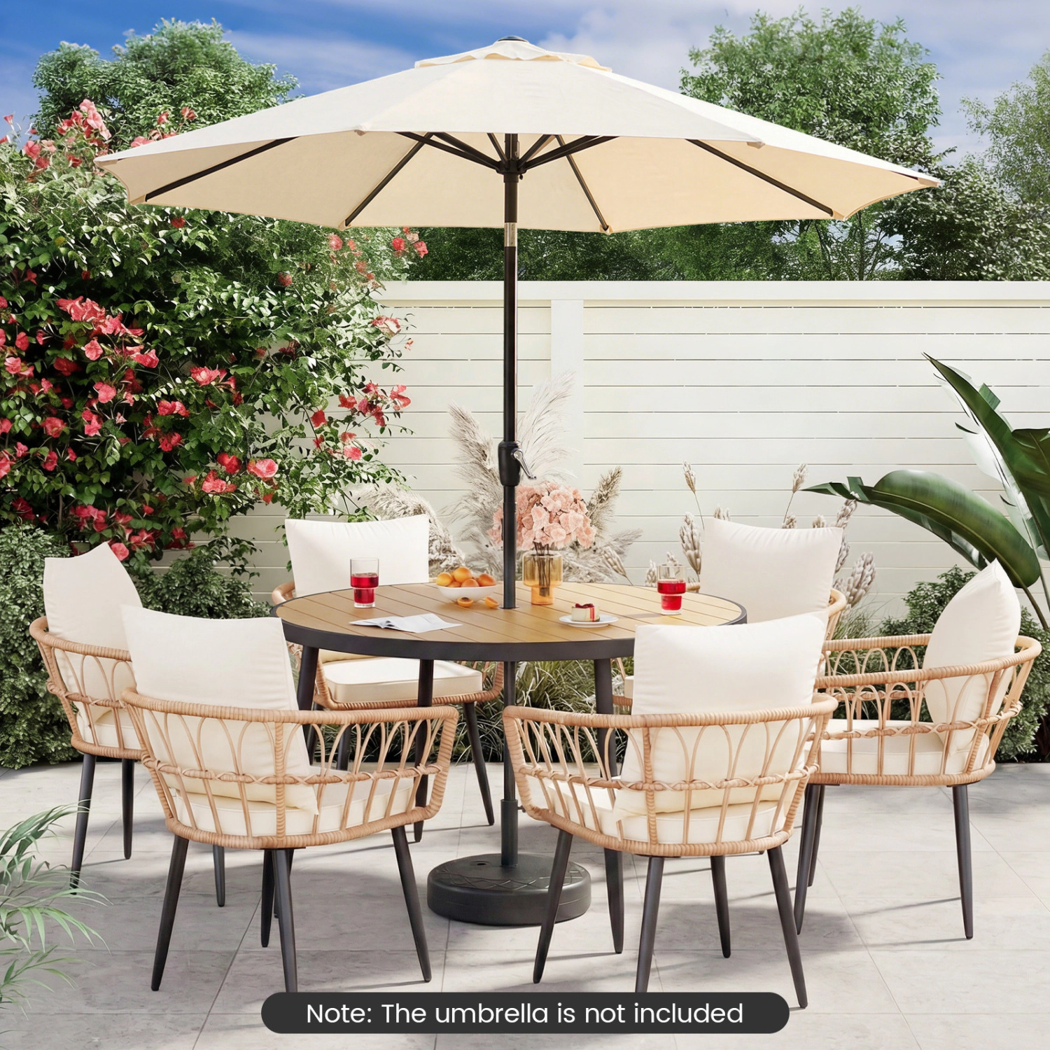 Slickblue Round Fillable Market Patio Umbrella Base with Adjustable Pole Holder for Center Pole Umbrellas