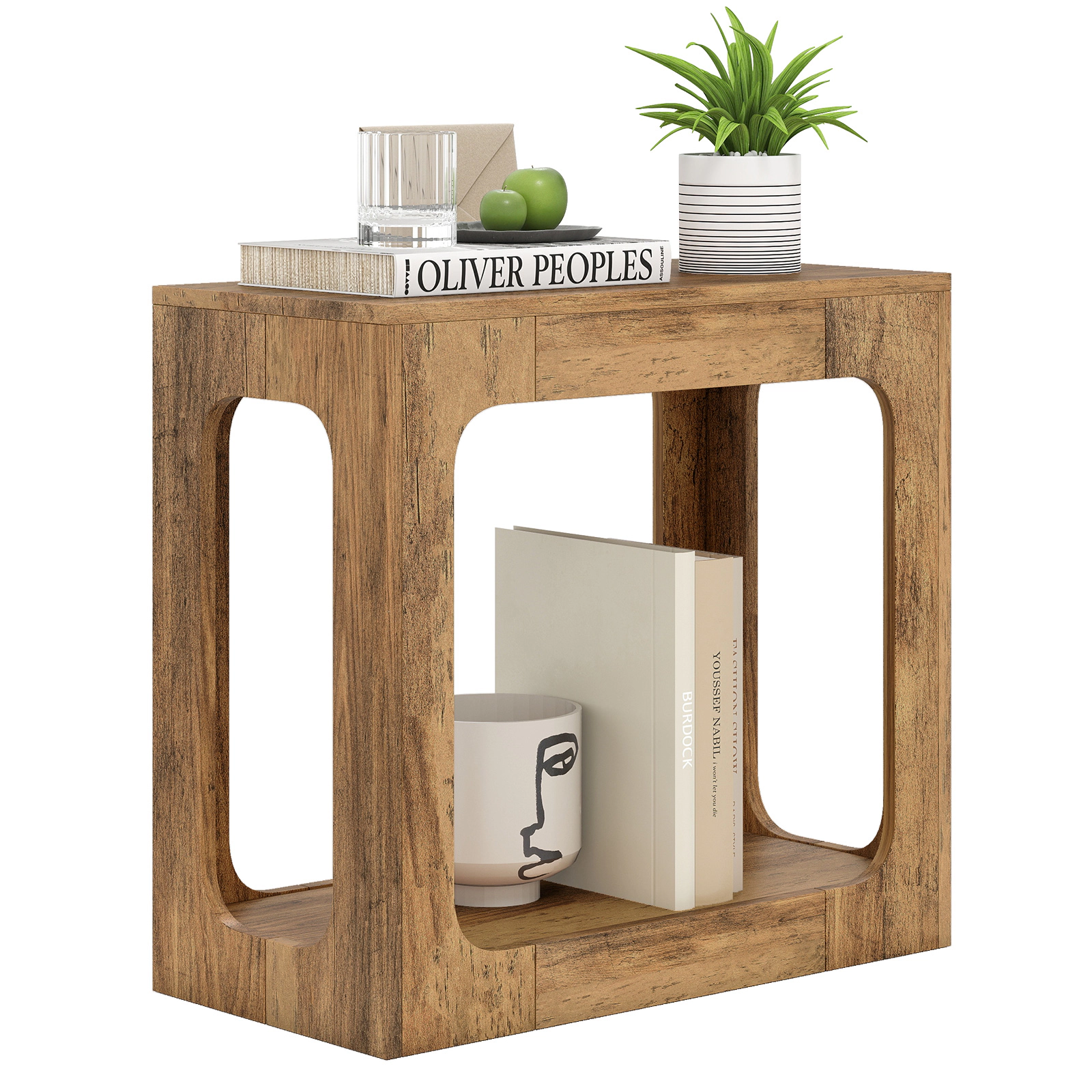 SUGIFT 2-Tier Engineered Wood End Table with Storage Shelf 135-lb Capacity for Living Room Oak