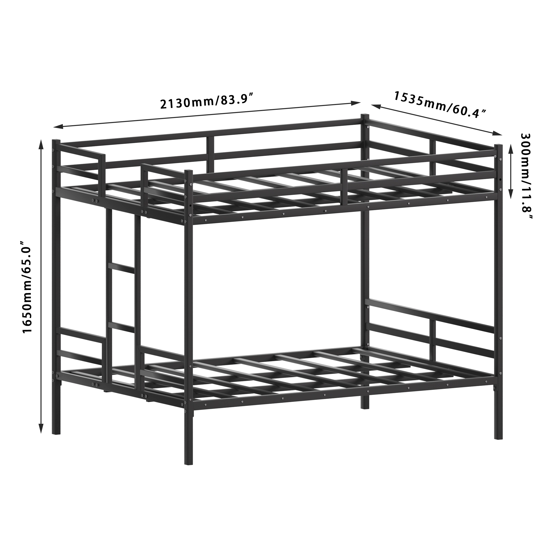 Flynama Queen Bunk Bed with Full-Length Guardrail & Ladder, Metal Frame, Black
