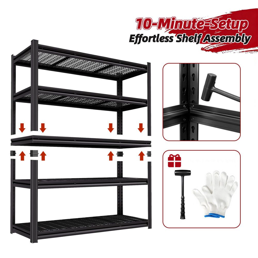 Flynama 5-Tier Freestanding Garage Shelving, Heavy Duty Steel, Black (55"W x 84"H x 24"D), Adjustable