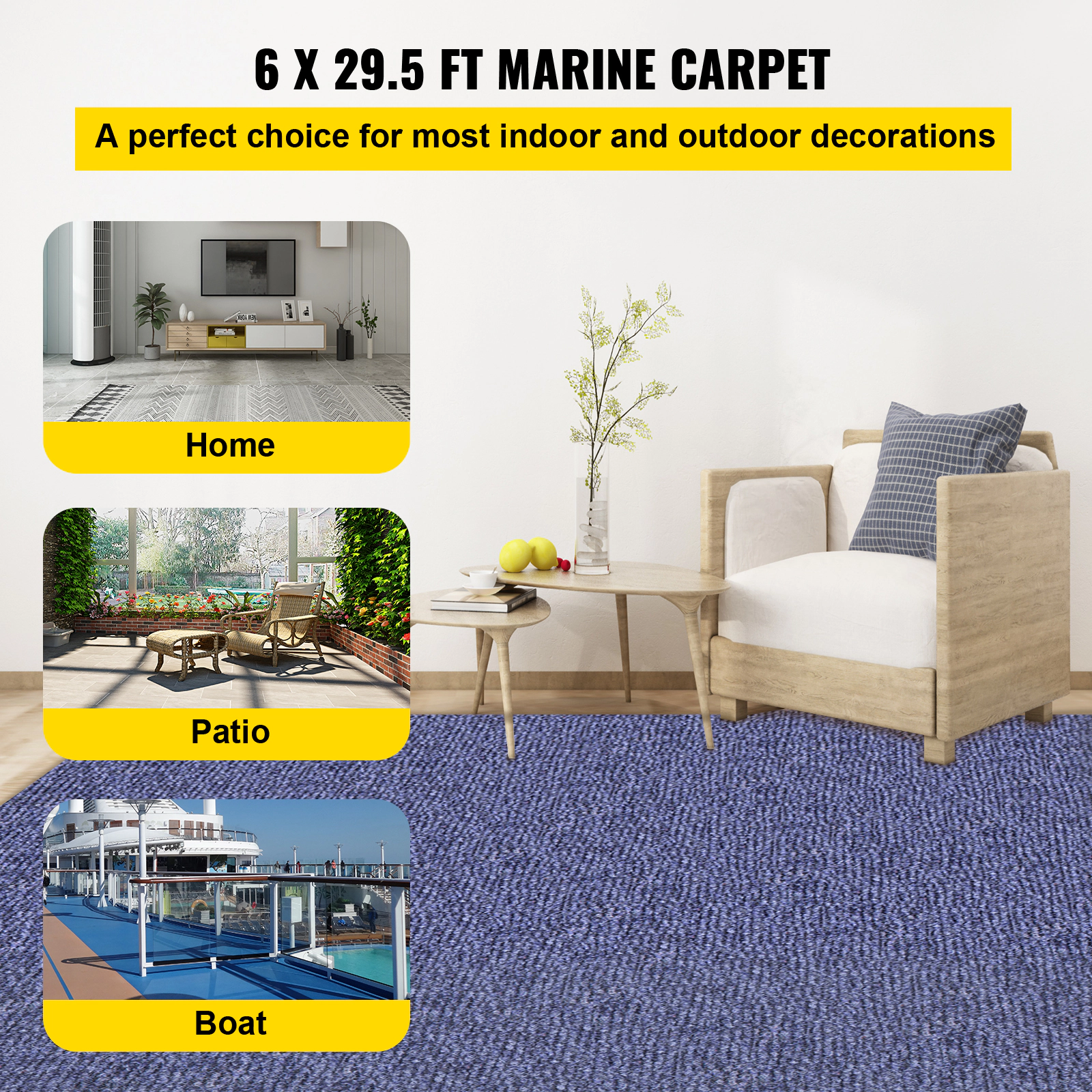 HONGGE Deep Blue Marine Carpet 6 ft Marine Carpeting Marine Grade Carpet for Boats with Waterproof Back Outdoor Rug for