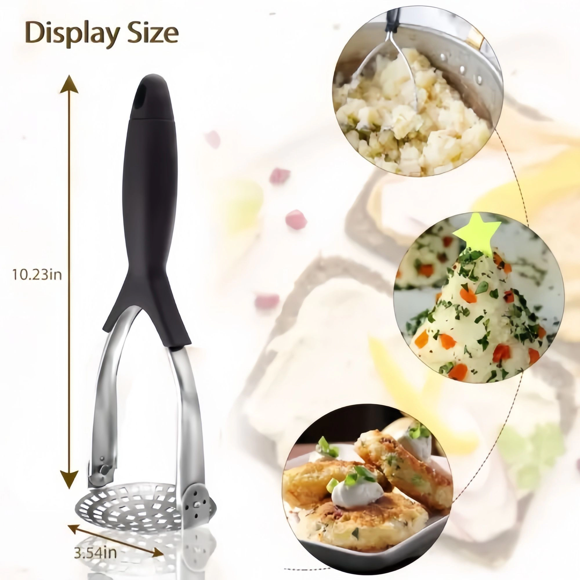 Alilang Women Stainless Steel Potato Masher with Ergonomic Handle for Mashed Potatoes and Vegetables