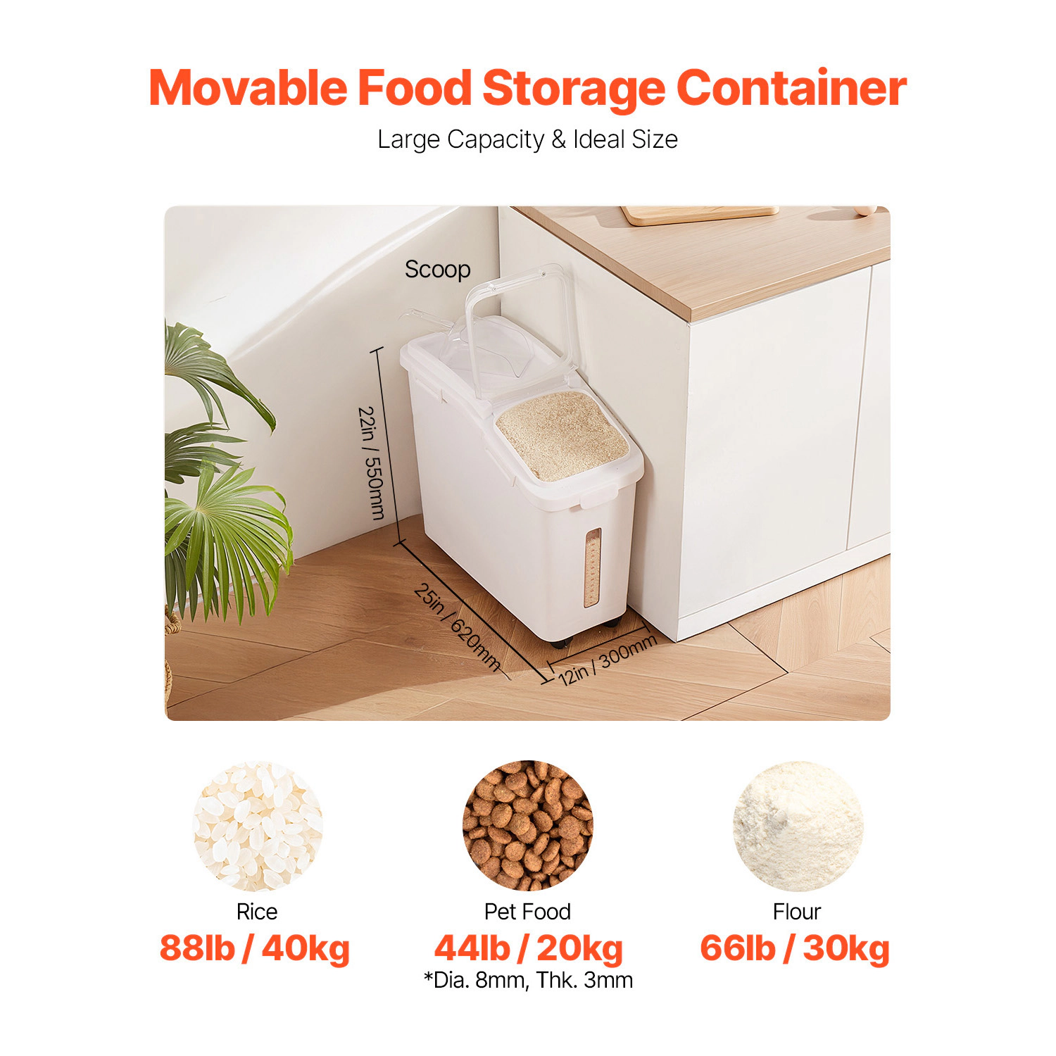 HONGGE Rice Storage Container Dog Food Dispenser Bin with Airtight Lid