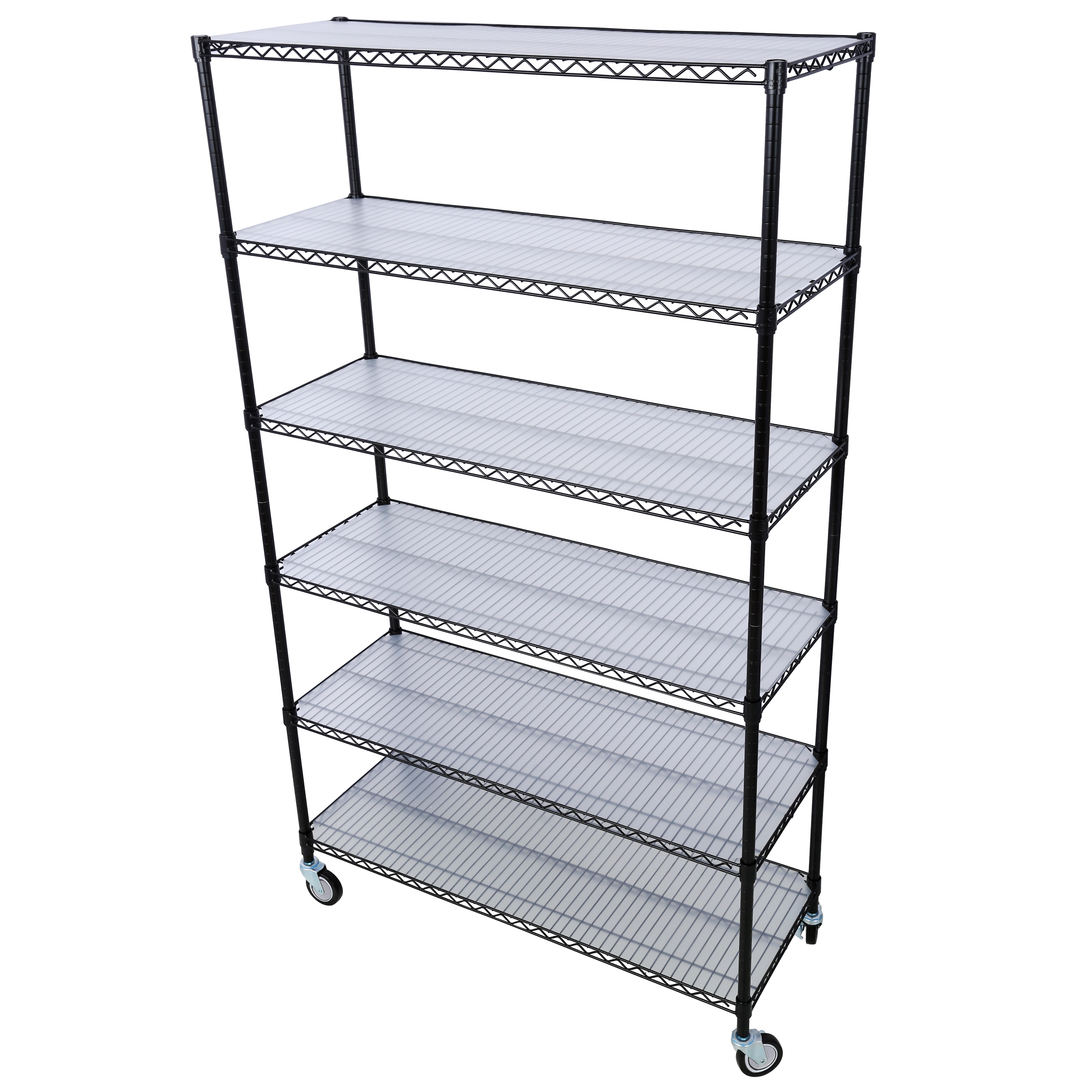 Flynama 6 Tier Wire Shelving 84H x 48L x 20D in 6000lbs NSF with Wheels and Liners for Commercial Storage in Black