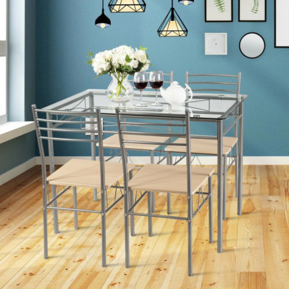 Hivvago 5 Pieces Dining Set Glass Table And 4 Chairs