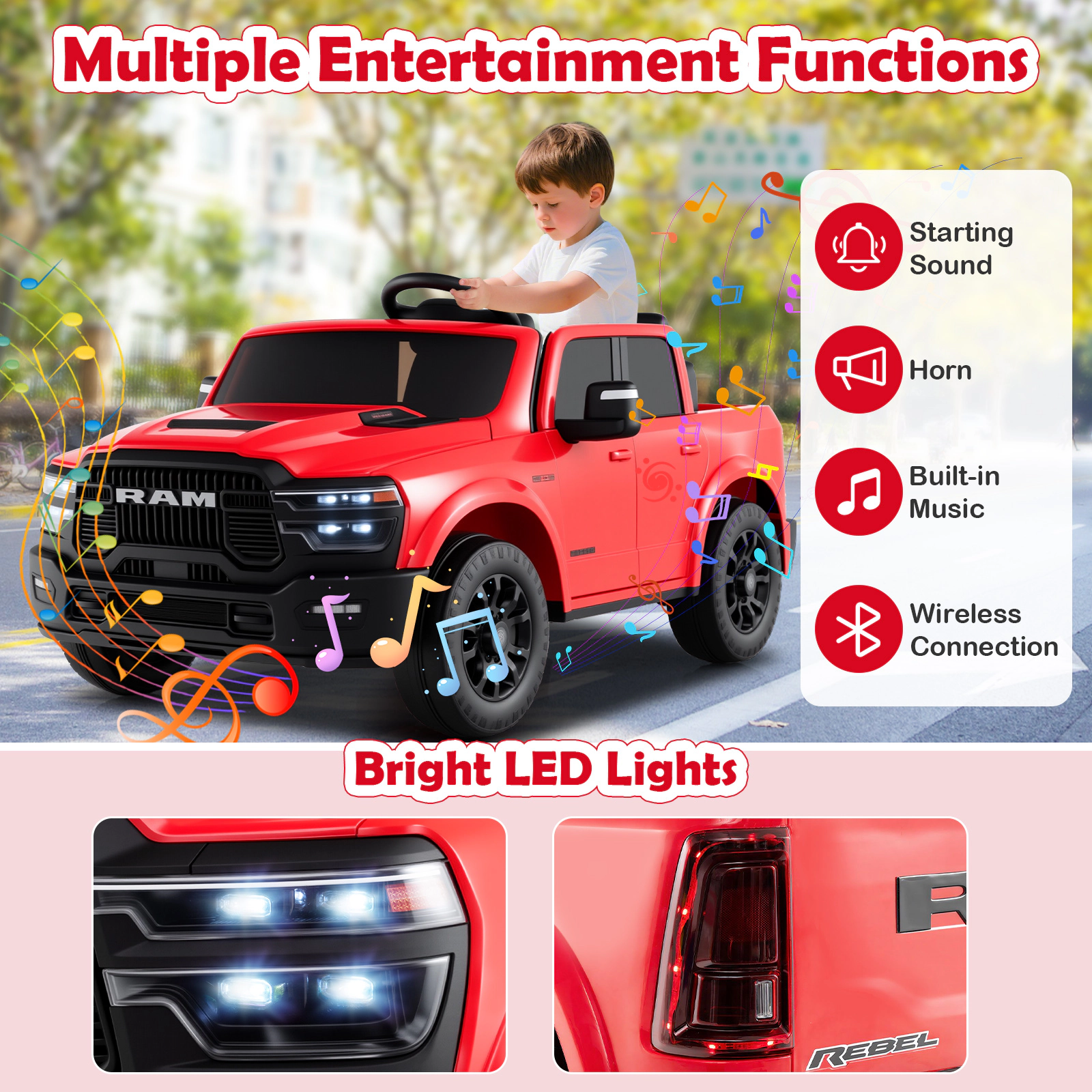 24V 2-Seater Kids Ride On Truck Parent Remote 3 Speeds 4-Wheel Spring Suspension Rear Trunk LED Lights Ages 3-8 Red