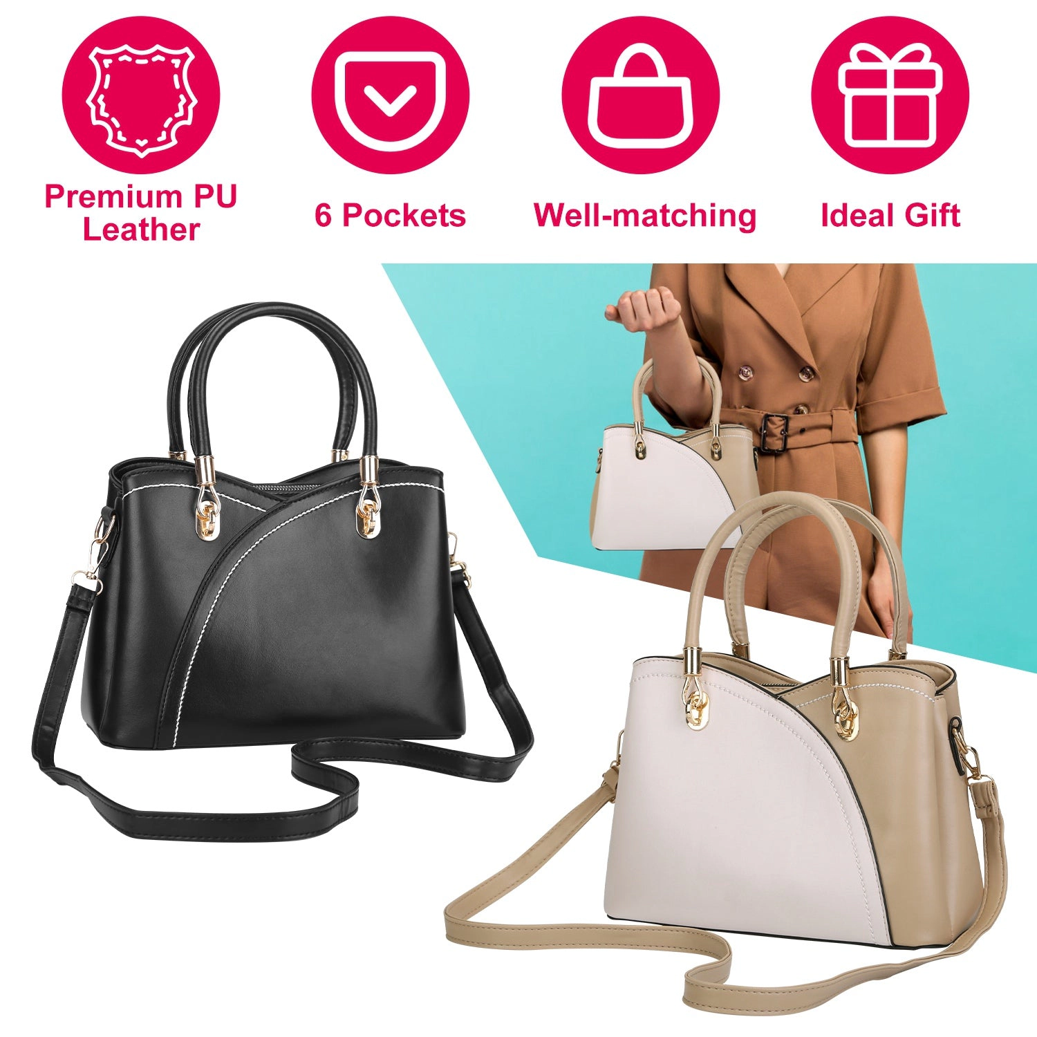 GBruno Vegan Leather Tote Bag With Detachable Strap