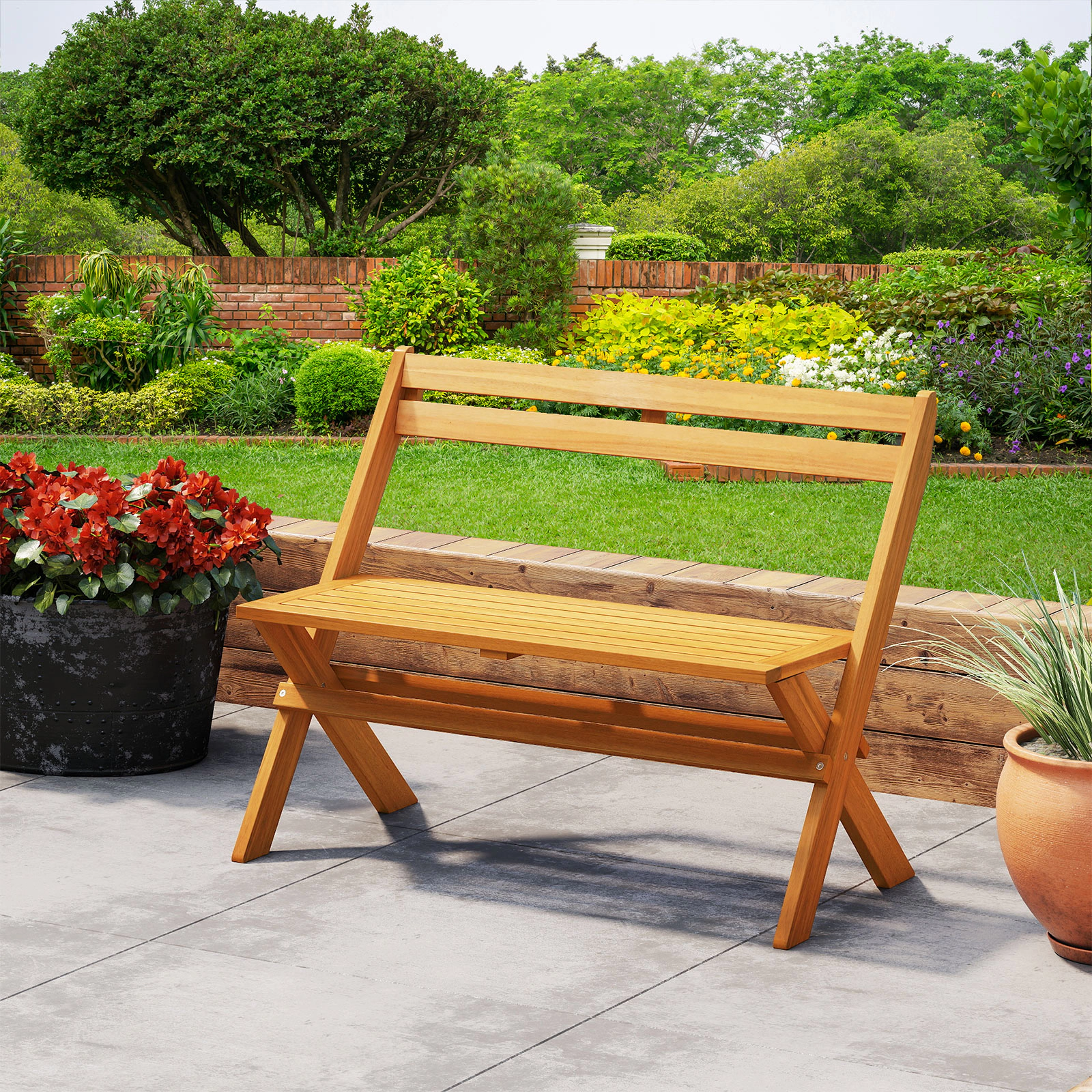 SUGIFT Folding 2-Person Acacia Wood Patio Garden Bench 800-lb Capacity 22 x 42 x 31.5 in Natural 1-Pc
