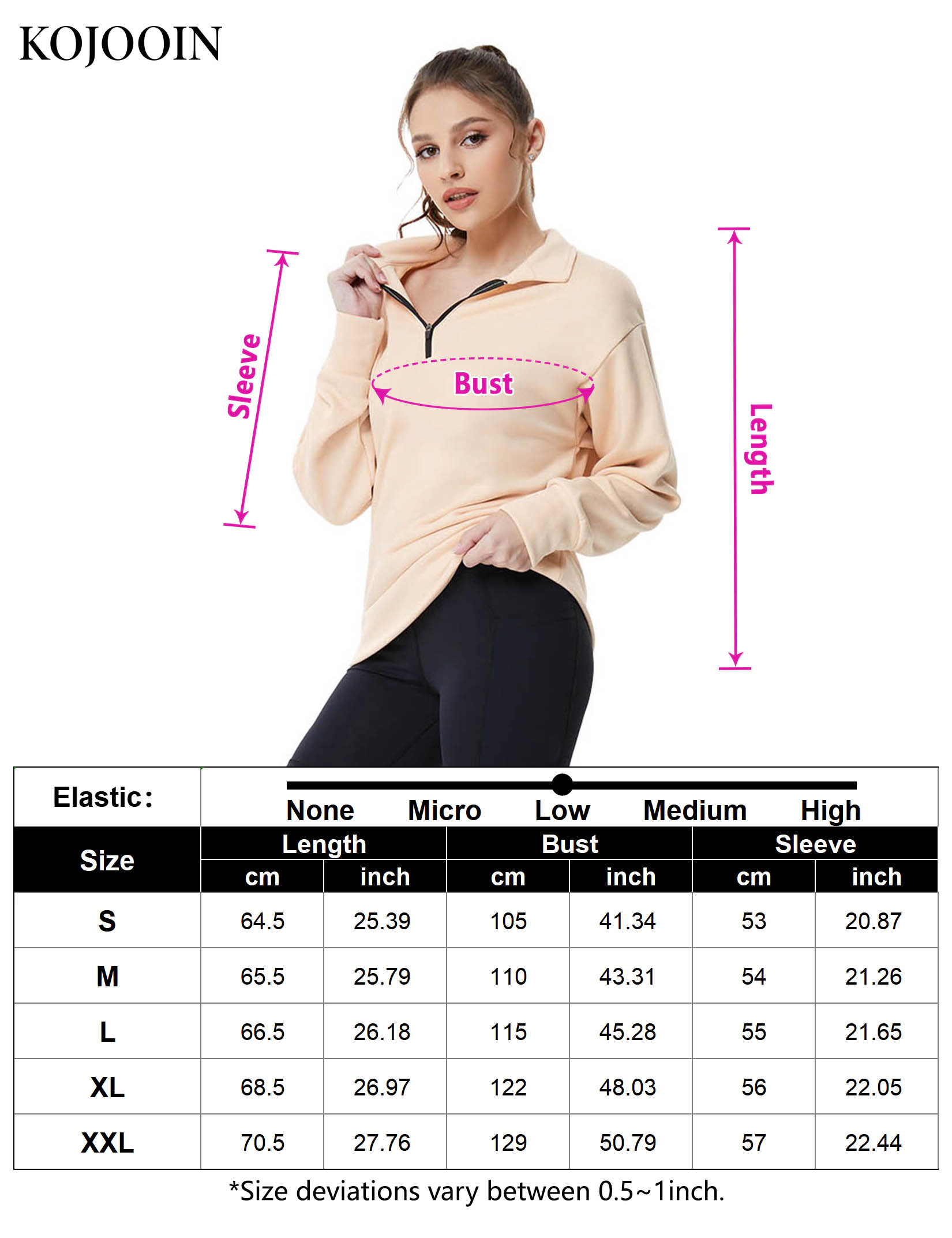 KOJOOIN Women's Quarter Zip Lightweight Pullover Sweatshirt Long Sleeve Oversized Casual