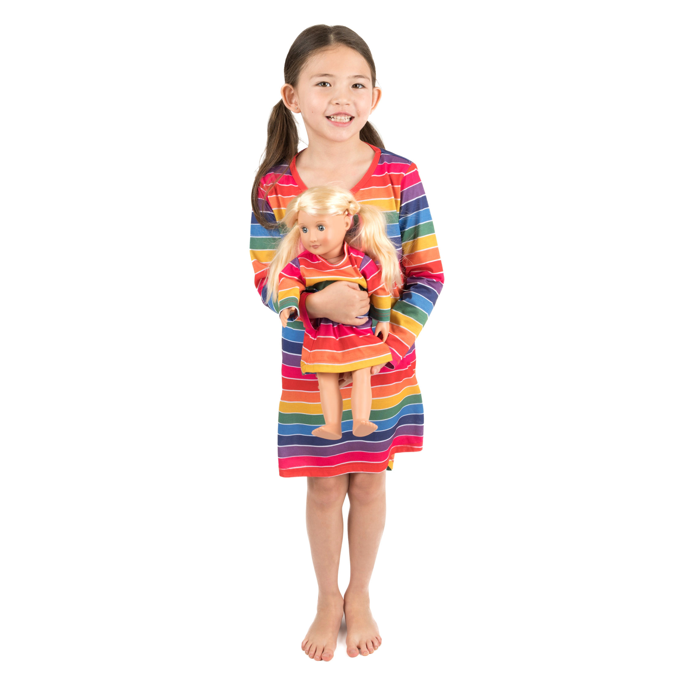 Leveret Girl & Doll Matching Rainbow Striped Long Sleeve Nightgown Set