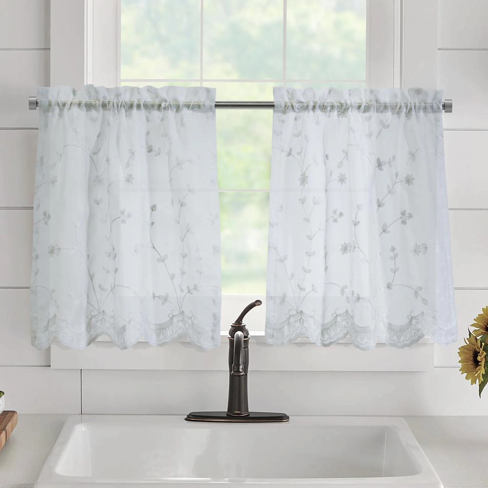 Habitat Grandeur Sheer Floral Motif and Scalloped Bottom Hem Pole Top Curtain Tiers