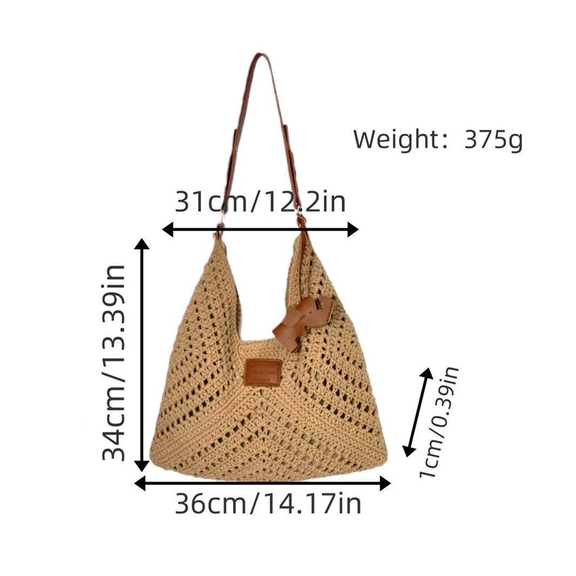 Alilang Women's Woven Crochet Shoulder Bag with Leather Strap Slouchy Hobo Handbag Lightweight Knit Tote