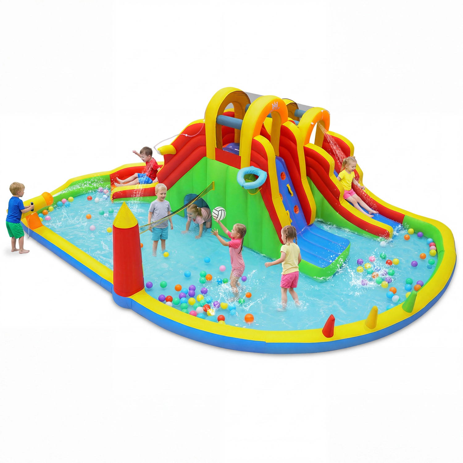LJG Kids 8-in-1 Giant Bounce House with 2 Long Slides and Climbing Walls for Yard Party