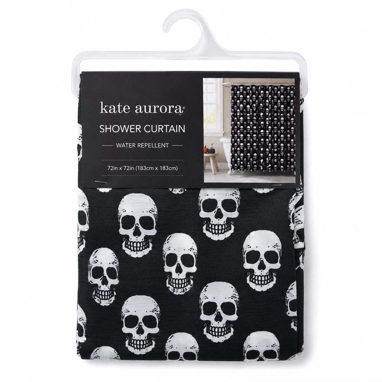Kate Aurora Halloween Accents Black & White Friendly Skulls Fabric Shower Curtain