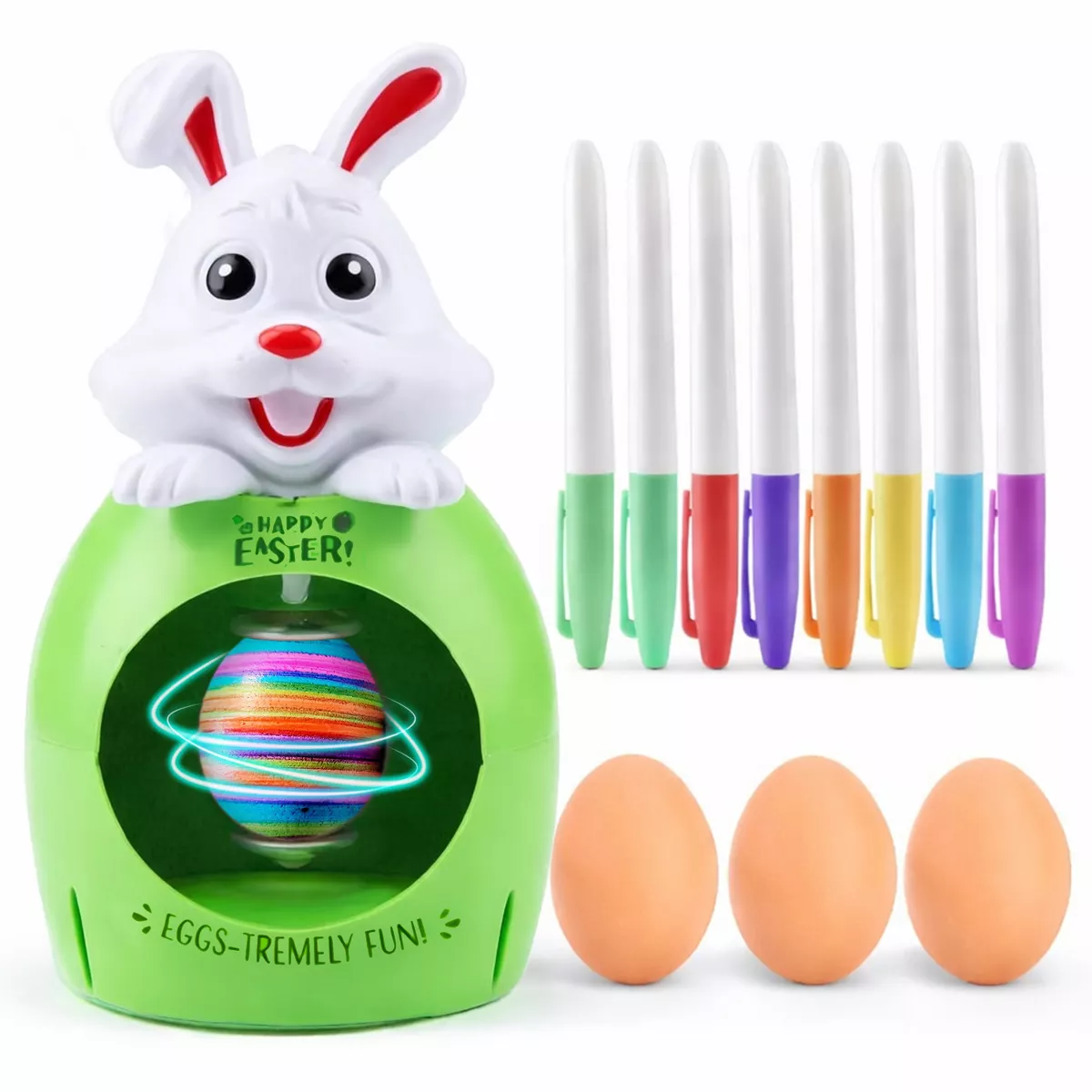 Sperric Easter Egg Art Decorator Kit, Mess-Free Egg Painting Set w/ Spinner Stand, 8 Markers & 3 Plastic Eggs DIY Easter
