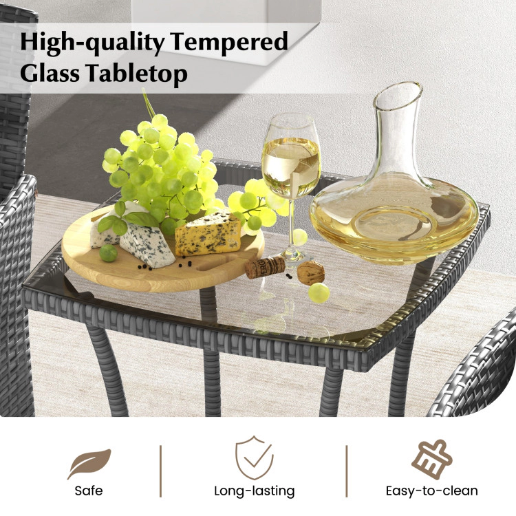 Hivvago 3 Pieces Patio Furniture Set With Cushioned Chairs And Tempered Glass Coffee Table