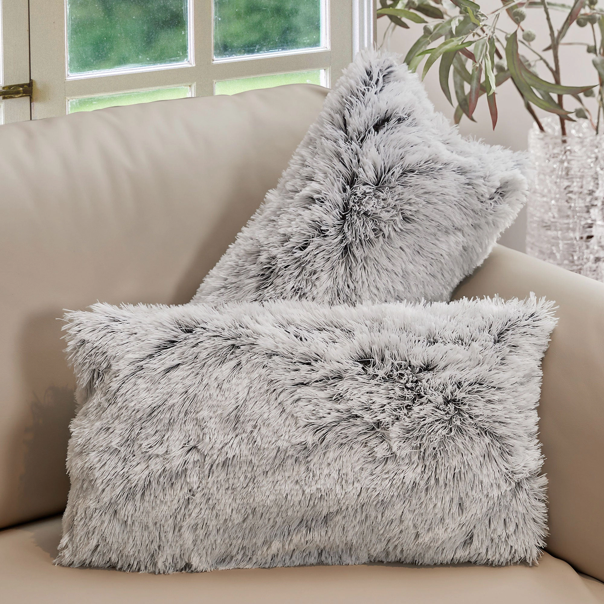 Cheer Collection 2-Pack Long Hair Shaggy Faux Fur Throw Lumbar Pillows