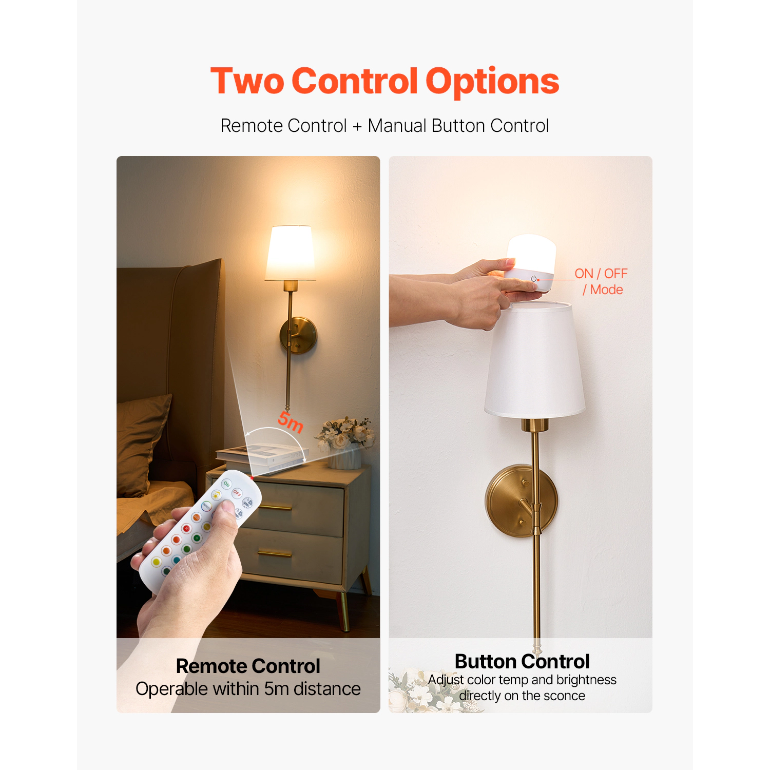 HONGGE Battery Operated Wall Rechargeable Wireless Lights with Remote Control & Timer Dimmable