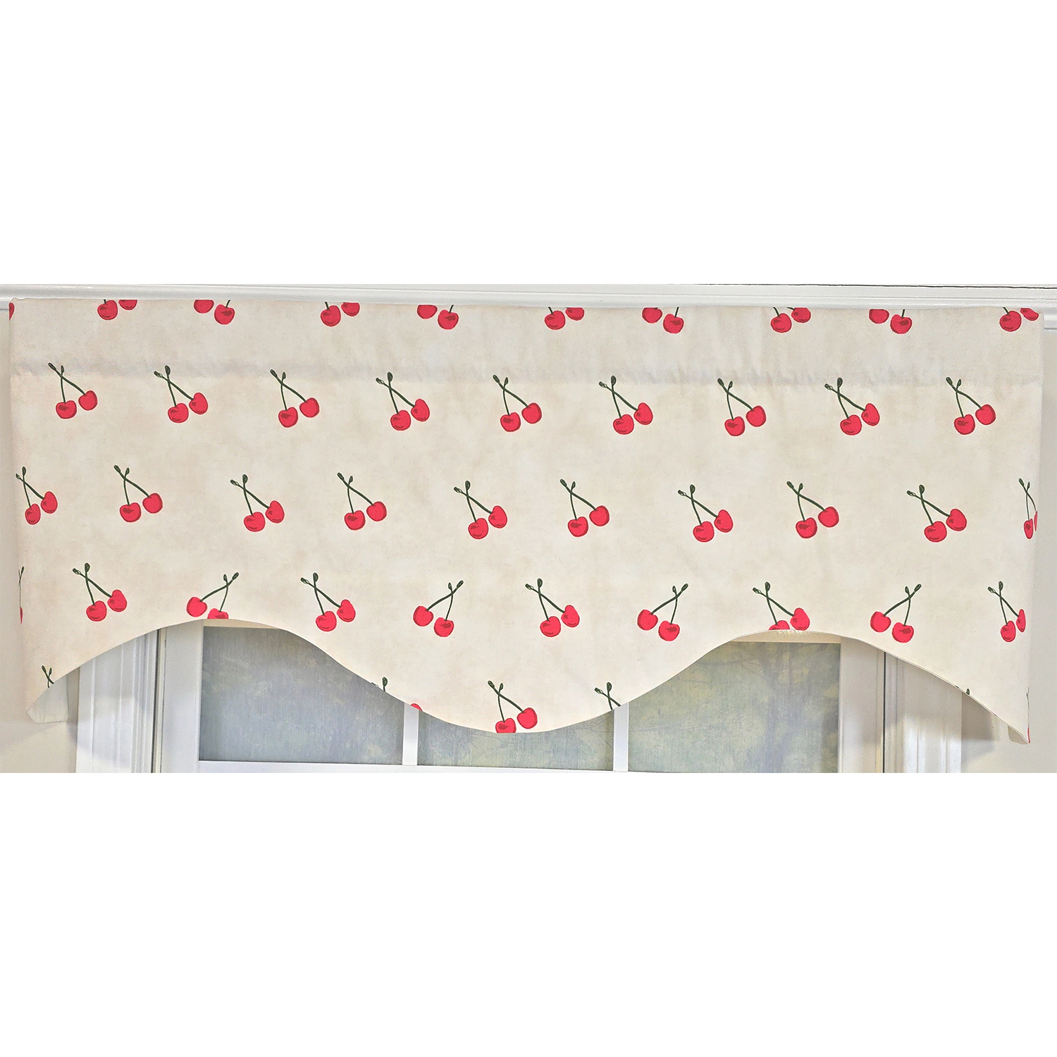 RLF Home 100% Cotton Cherry Dance Glory  Fully lined Windows Rod Pocket Valance 50" x 16"  Red