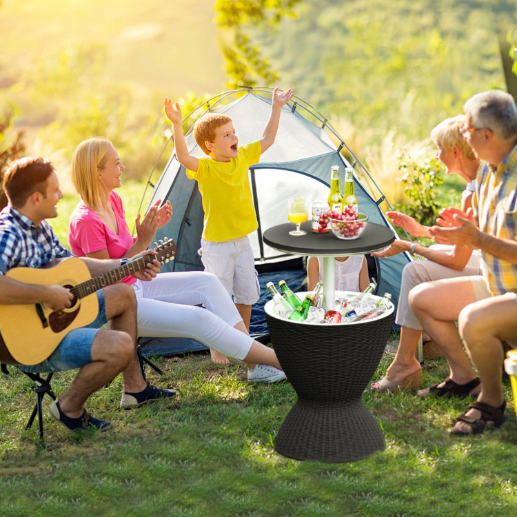 Hivvago 3 Pieces Outdoor Rattan Bar Table With Extendable Tabletop