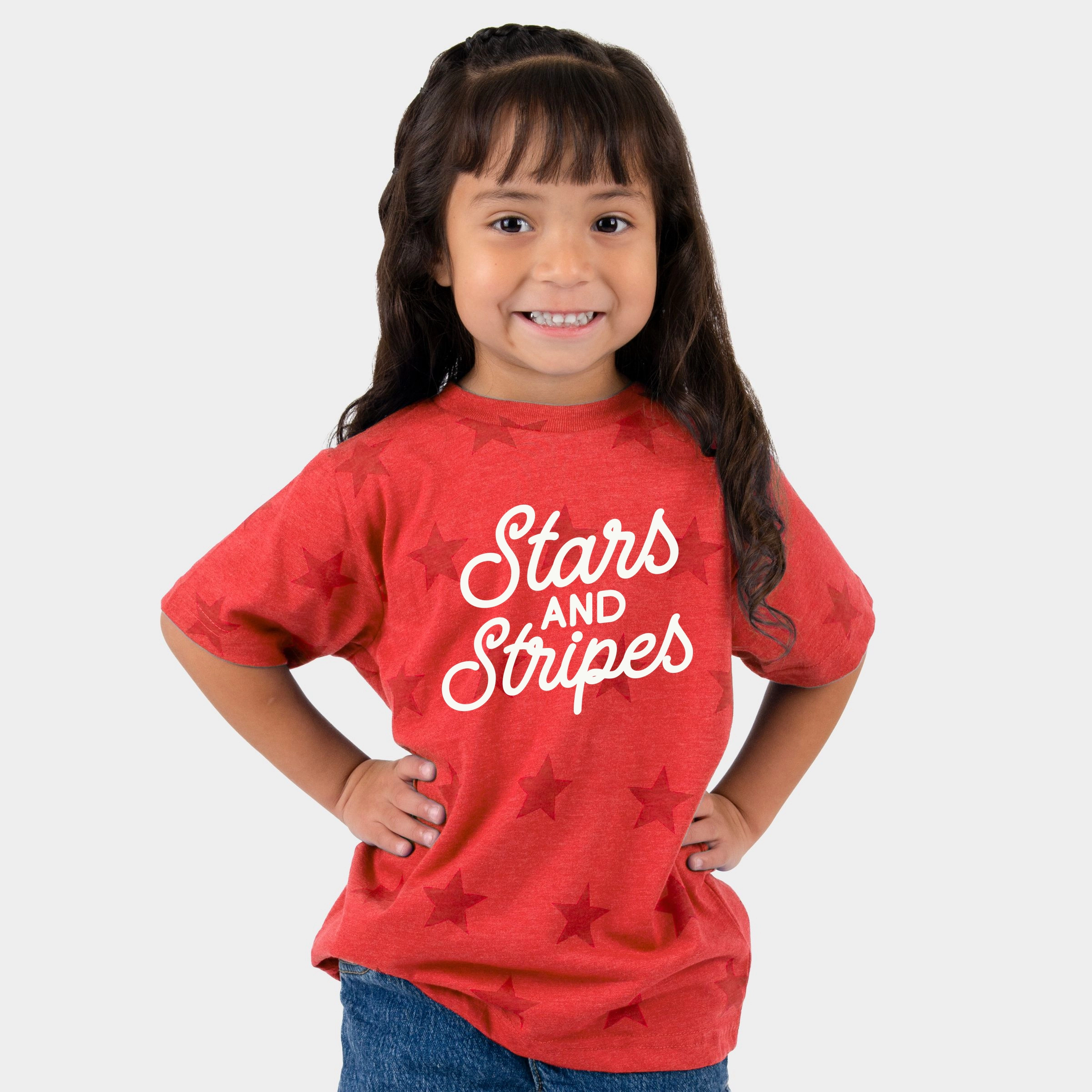 The Juniper Shop - Stars and Stripes Slanted Cursive Puff Print Toddler Short Sleeve Star Tee