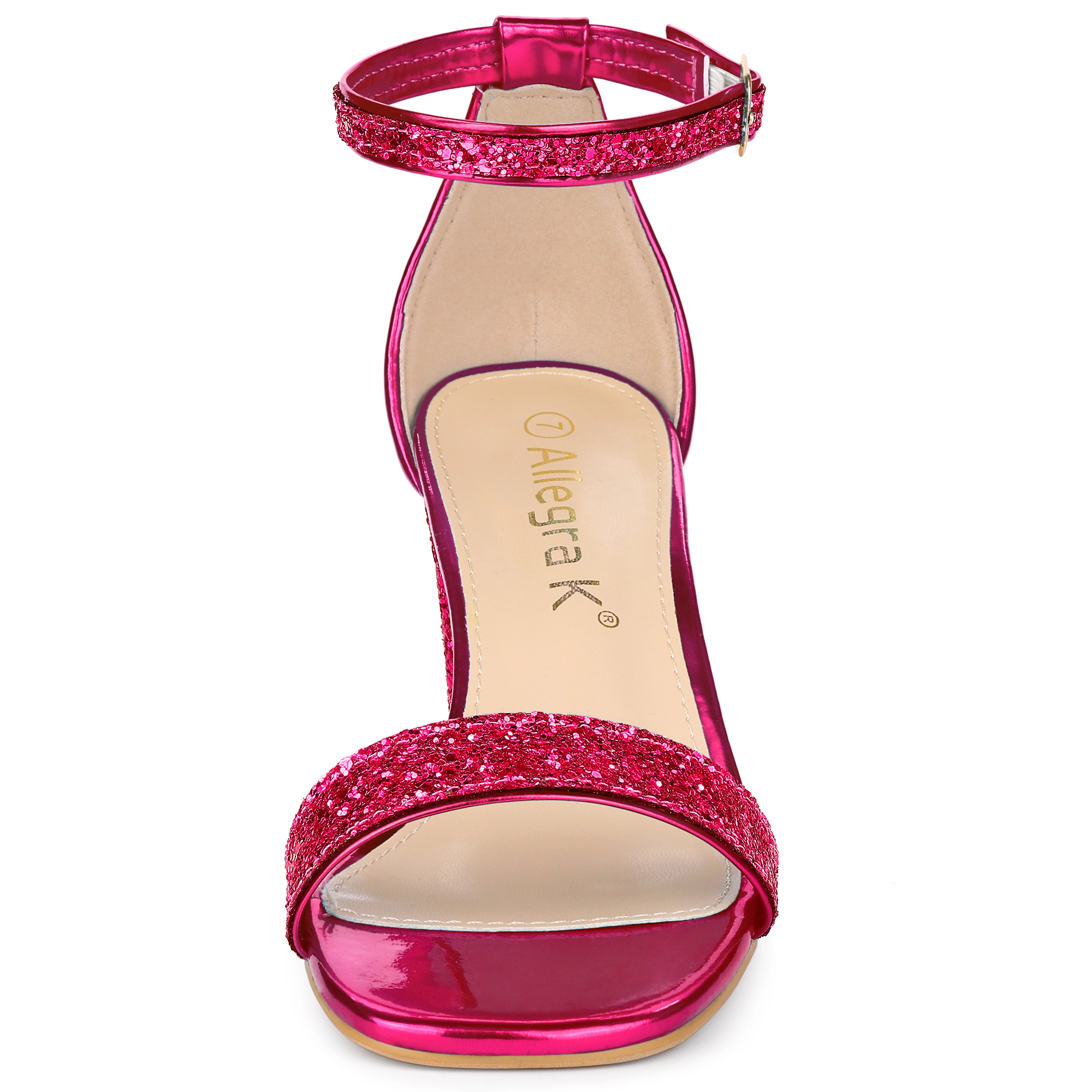 BLISSFUL STEP Women's Glitter Ankle Strap Chunky Heel Square Toe Sandals