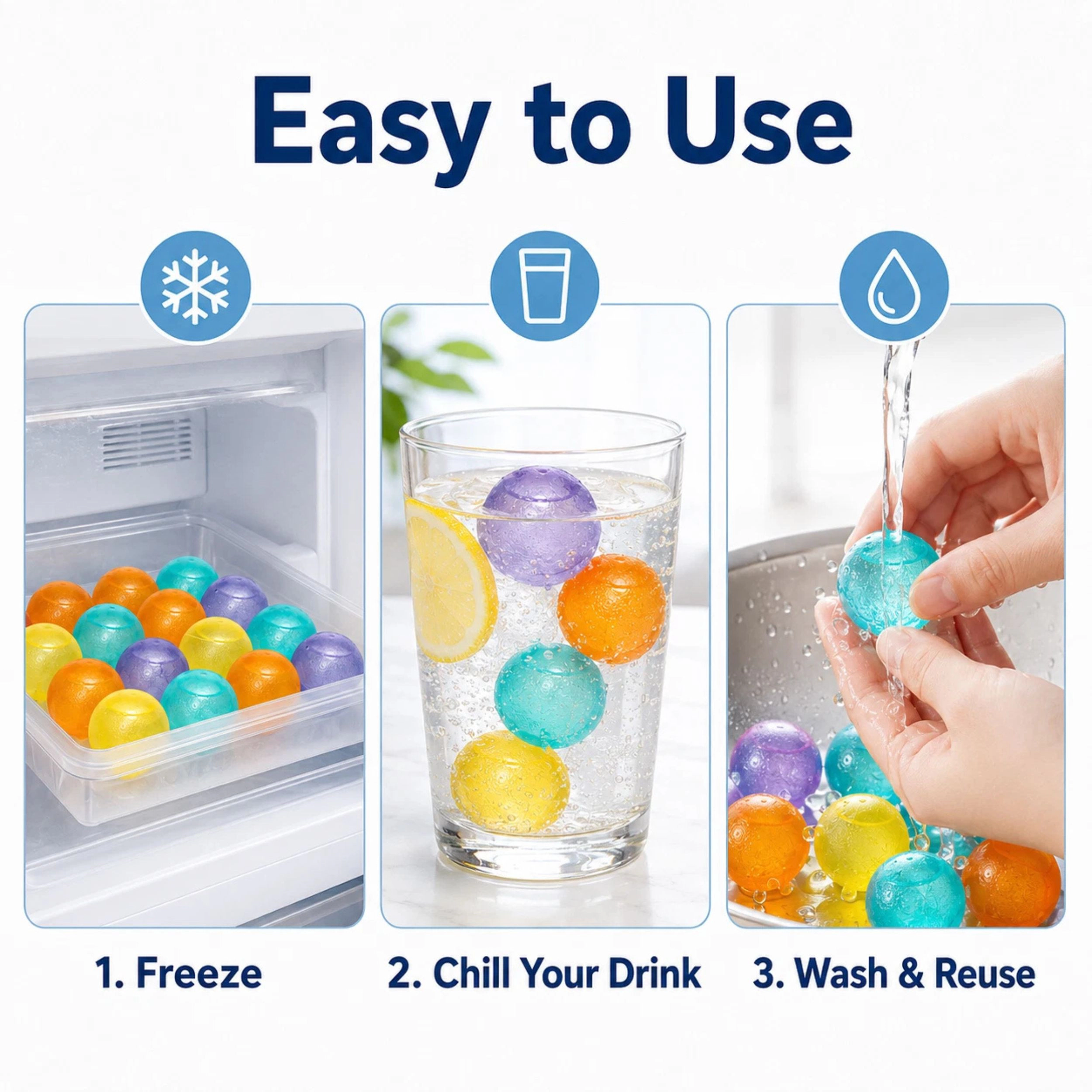 Home Collection 16-Piece Reusable Ice Cube Balls BPA-Free Non-Diluting Drink Chillers