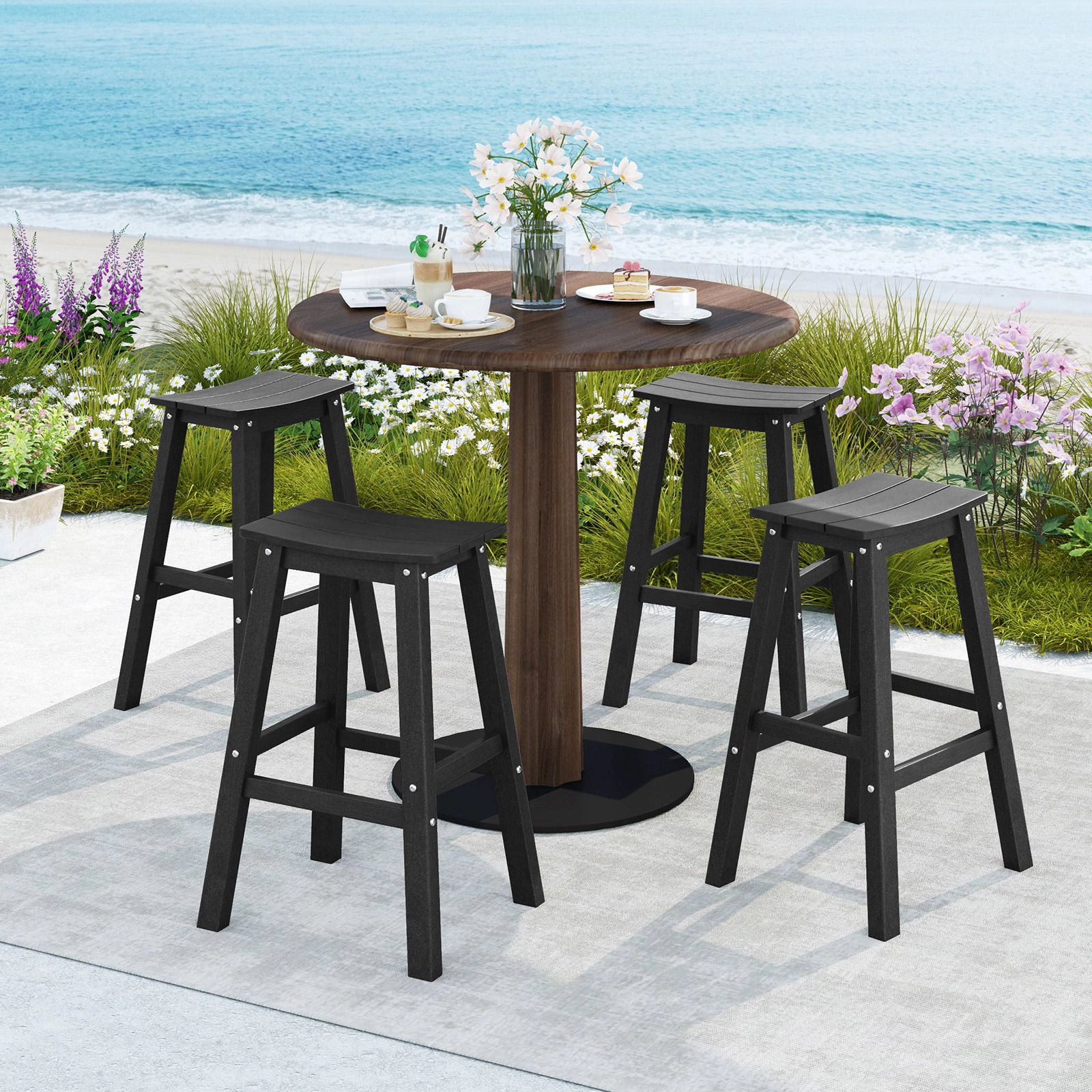 SlickBlue Modern Slatted Seat Patio Barstools for Backyard Poolside Use
