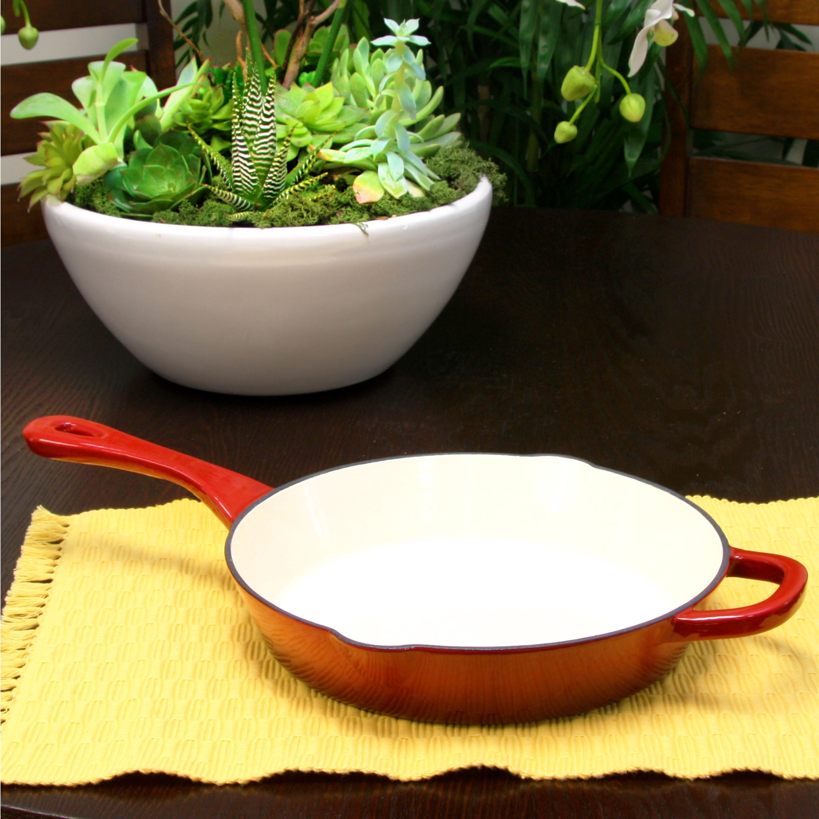 Crock Pot Artisan 10 in. Round Enameled Cast Iron Skillet Teal Ombre