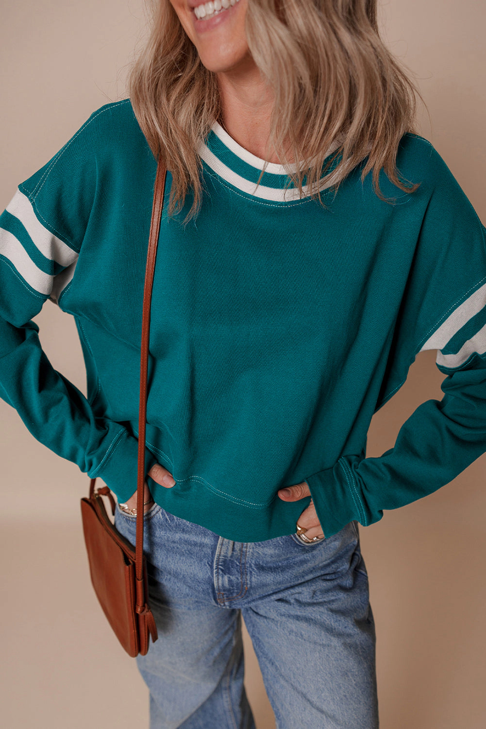 Threaded Pear Women's Jadeita Patchwork Drop Shoulder Sweatshirt