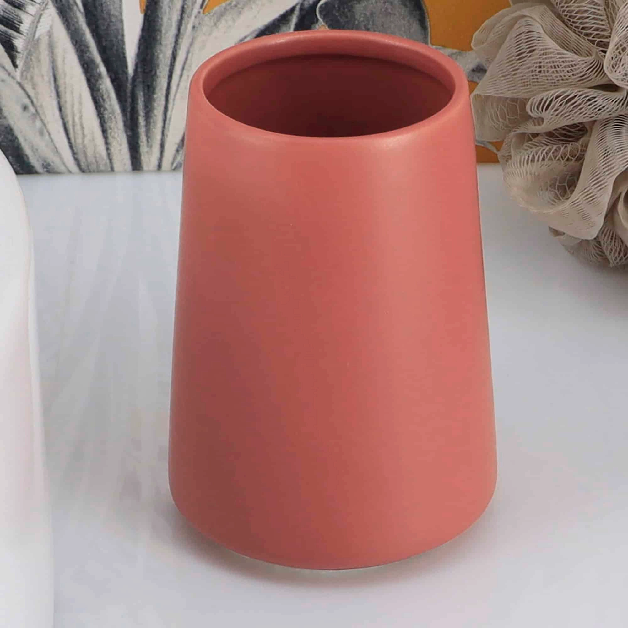 Evideco French Home Goods 14 oz Terracotta Stoneware Tumbler - Matte Toothbrush Holder, Glazed Interior