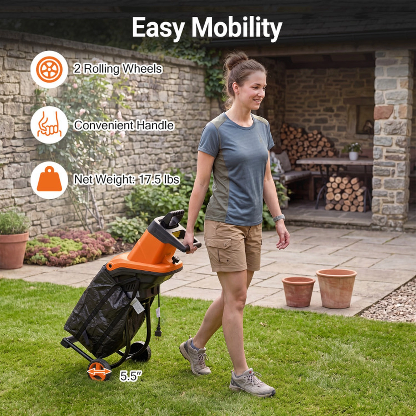 SUGIFT 15-Amp Electric Wood Chipper Shredder Mulcher 1.8-in Max Cutting Diameter Green/Orange+Black