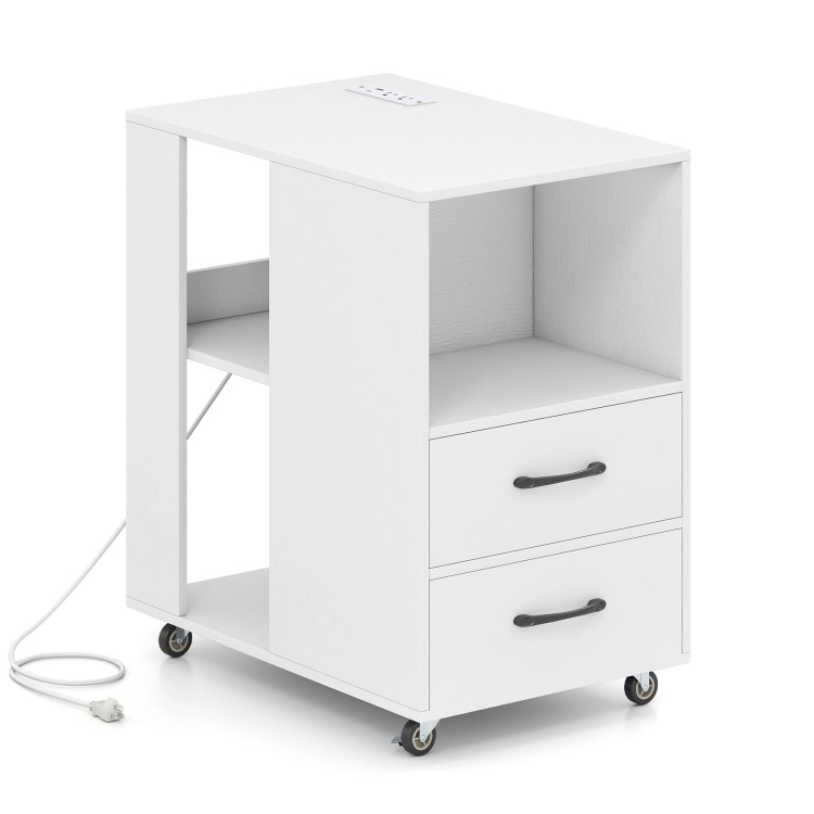 Hivvago End Table With Built-In Charging Station Sofa Side Bedside On Wheels