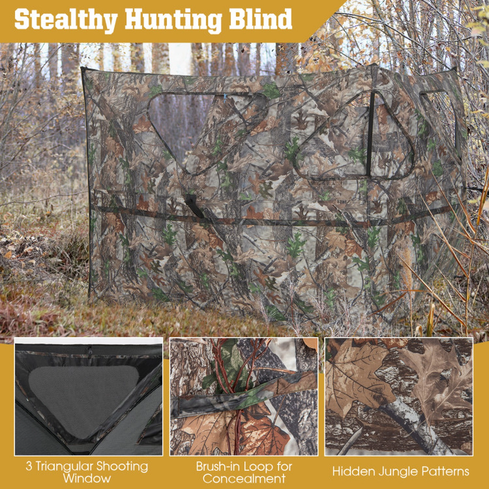 SUGIFT 2-Panel Hunting Ground Blind Pop Up Fence with 3 Shoot Through Ports Camouflage