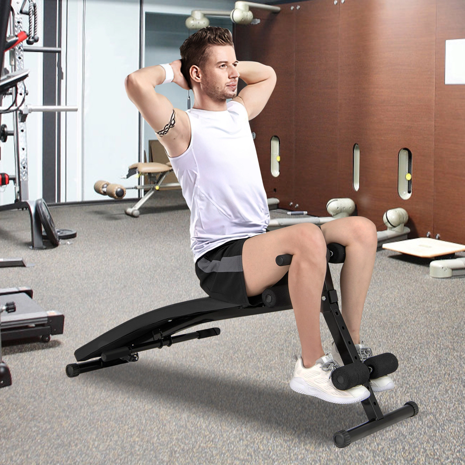 SUGIFT Adjustable Decline Sit Up Bench Push-Up Bar 5 Positions 21-27-in 300-lb Capacity 35.5 x 12-in Cushion Black