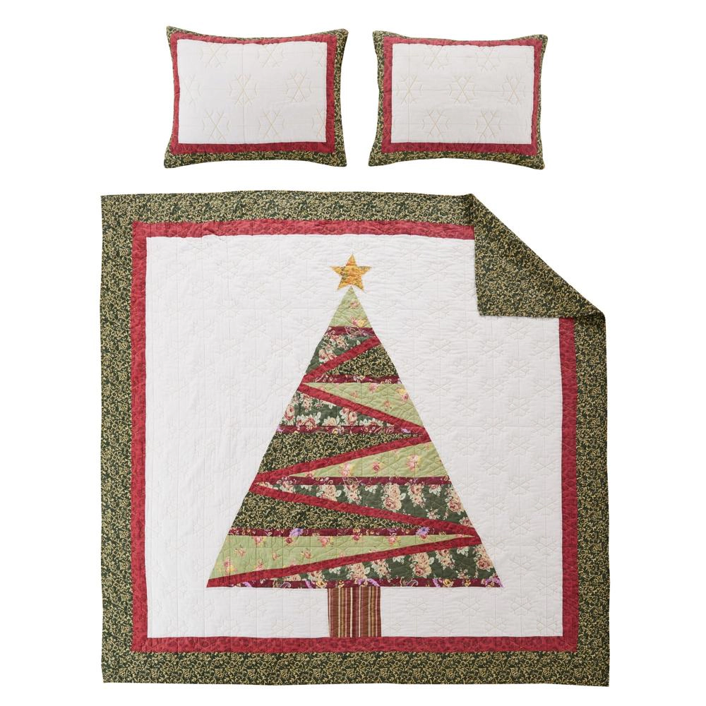 Greenland Home Fashions Christmas Tree Heirloom Quality Patchwork and Applique Snow flake Quilt Set 2 PC Holiday