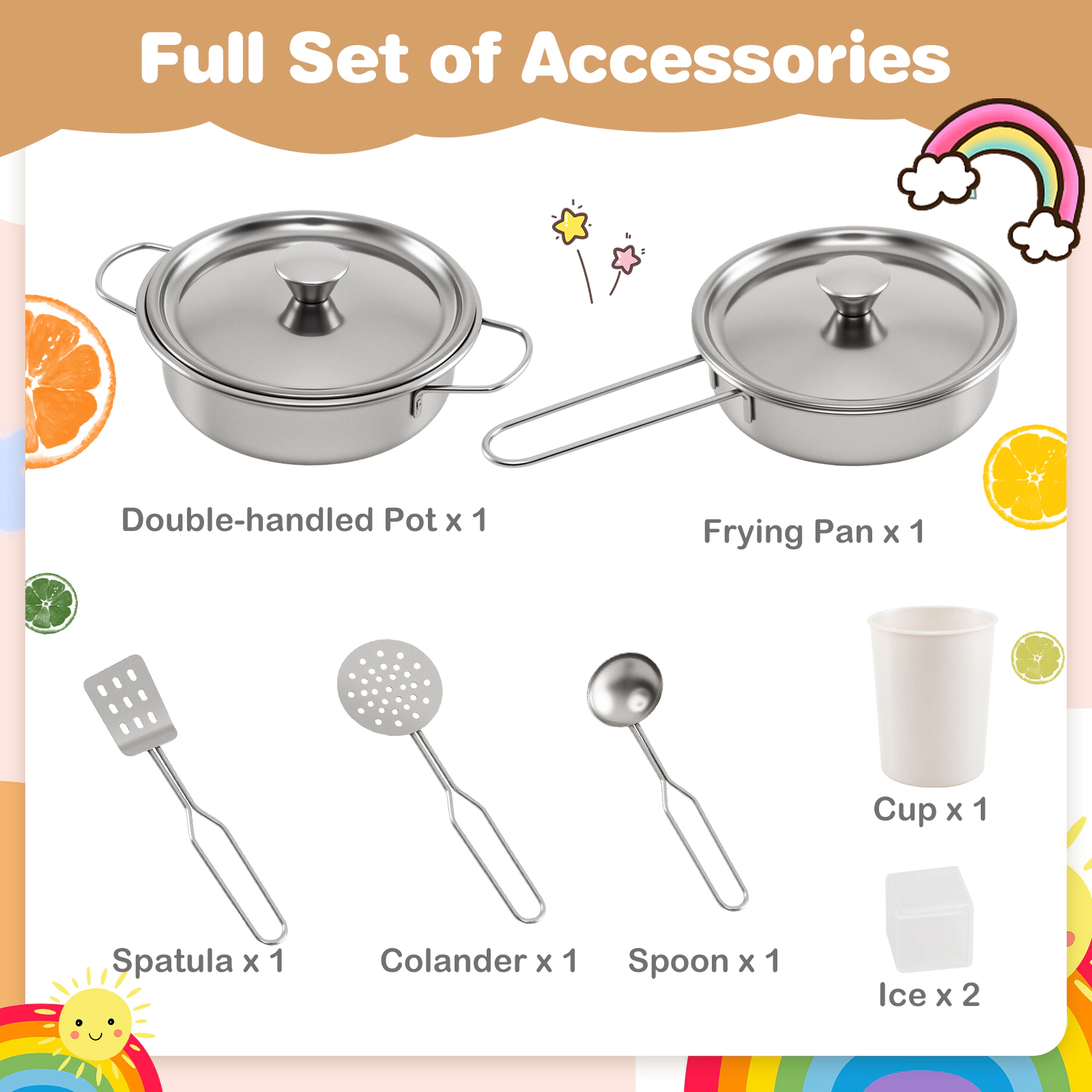 SUGIFT Corner Wooden Play Kitchen Lights & Sounds Large Pretend Play Kitchen Set 52-in Wide Ages 3+ White Espresso Pink