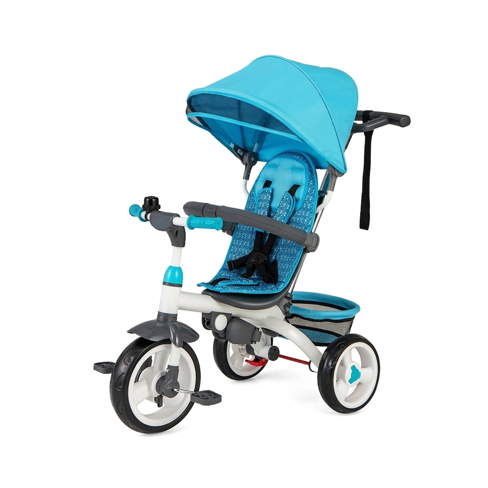 SUGIFT 5-in-1 Detachable Baby Stroller Tricycle with Round Canopy and Mesh Storage Basket Navy Blue