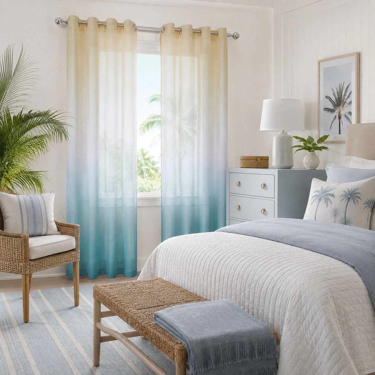 Kate Aurora 2 Piece Blue & Yellow Ombre Summery Sheer Grommet Top Curtain Panels - 84 in. Long